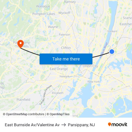 East Burnside Av/Valentine Av to Parsippany, NJ map