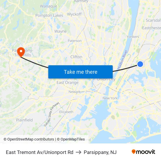 East Tremont Av/Unionport Rd to Parsippany, NJ map