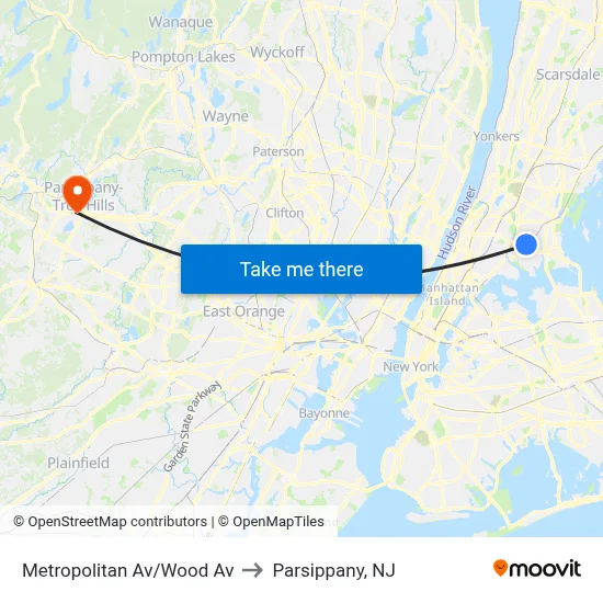 Metropolitan Av/Wood Av to Parsippany, NJ map