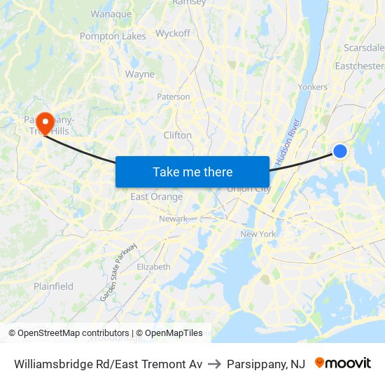 Williamsbridge Rd/East Tremont Av to Parsippany, NJ map