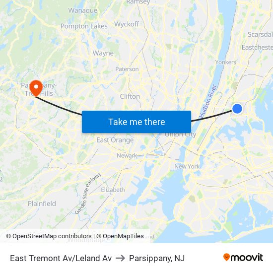 East Tremont Av/Leland Av to Parsippany, NJ map