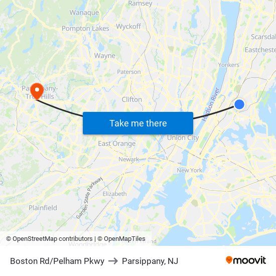 Boston Rd/Pelham Pkwy to Parsippany, NJ map