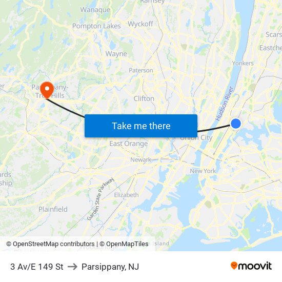 3 Av/E 149 St to Parsippany, NJ map