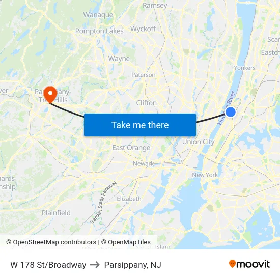 W 178 St/Broadway to Parsippany, NJ map