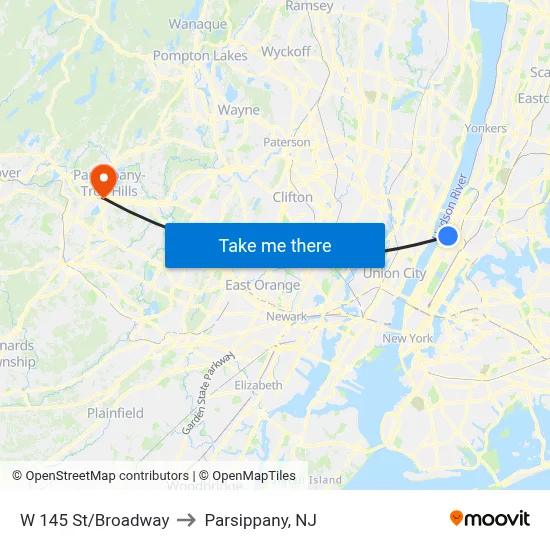 W 145 St/Broadway to Parsippany, NJ map