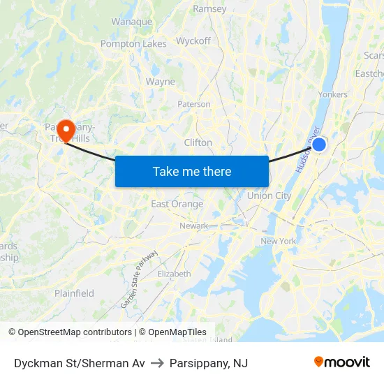 Dyckman St/Sherman Av to Parsippany, NJ map