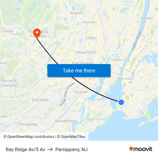 Bay Ridge Av/5 Av to Parsippany, NJ map