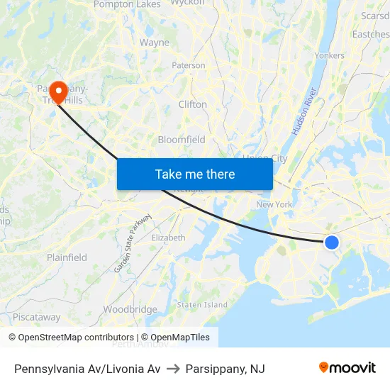 Pennsylvania Av/Livonia Av to Parsippany, NJ map