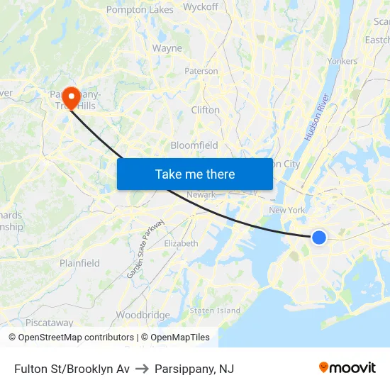 Fulton St/Brooklyn Av to Parsippany, NJ map