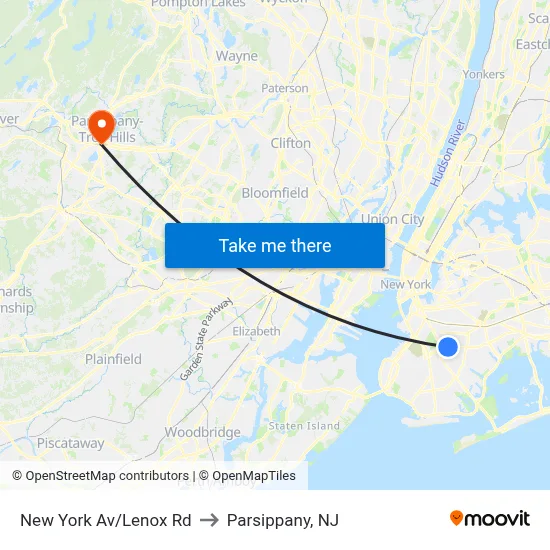 New York Av/Lenox Rd to Parsippany, NJ map