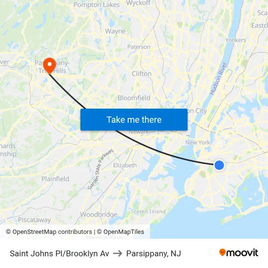 Saint Johns Pl/Brooklyn Av to Parsippany, NJ map