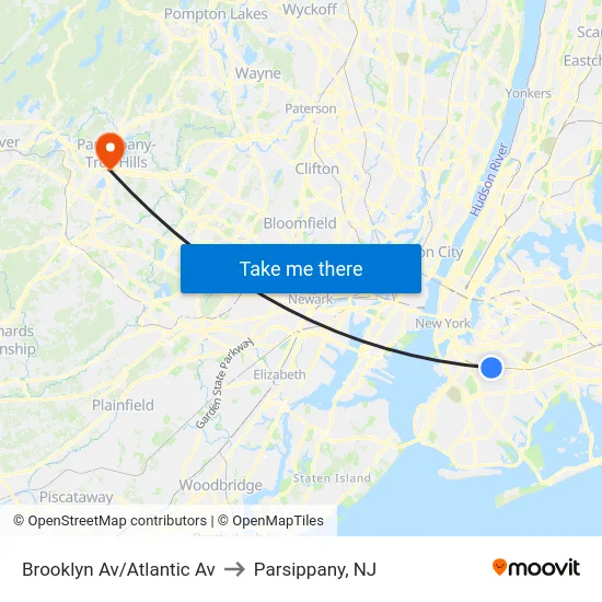 Brooklyn Av/Atlantic Av to Parsippany, NJ map