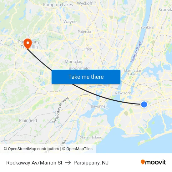 Rockaway Av/Marion St to Parsippany, NJ map