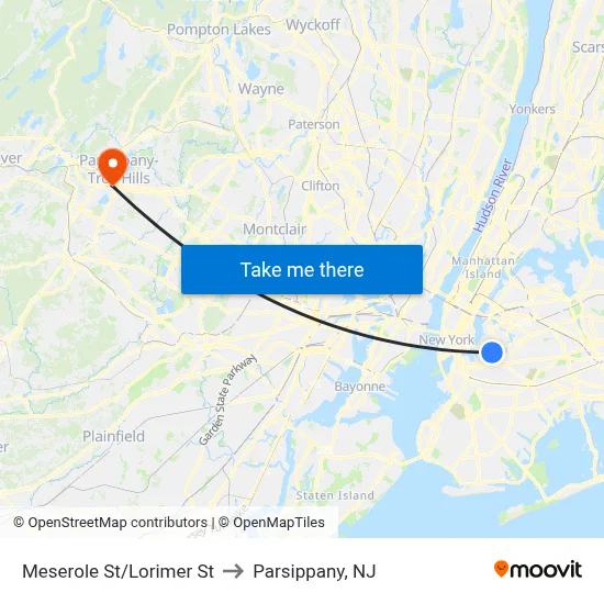 Meserole St/Lorimer St to Parsippany, NJ map