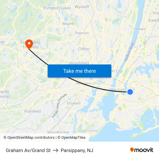 Graham Av/Grand St to Parsippany, NJ map