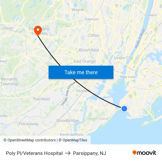 Poly Pl/Veterans Hospital to Parsippany, NJ map