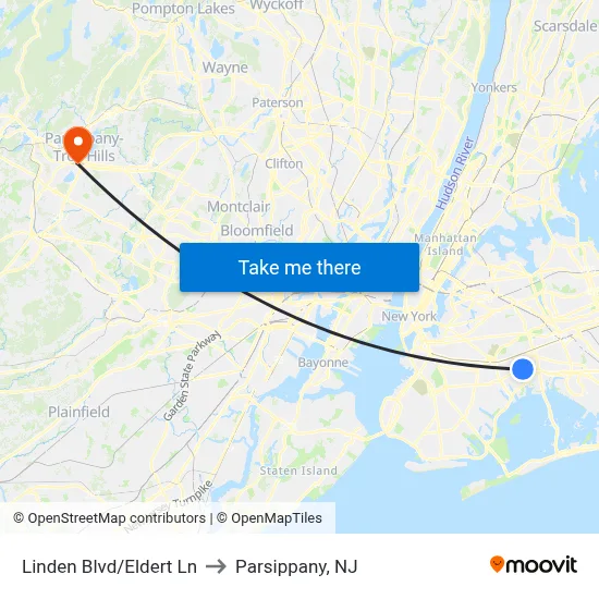 Linden Blvd/Eldert Ln to Parsippany, NJ map