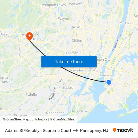 Adams St/Brooklyn Supreme Court to Parsippany, NJ map
