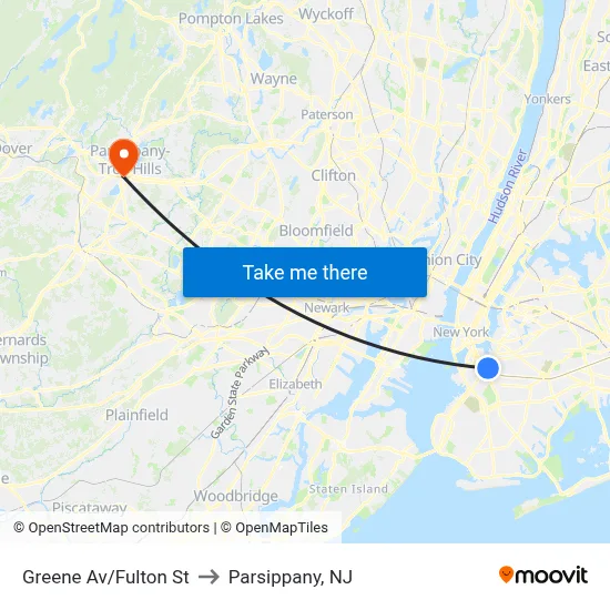 Greene Av/Fulton St to Parsippany, NJ map