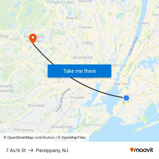 7 Av/6 St to Parsippany, NJ map