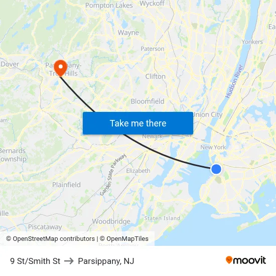 9 St/Smith St to Parsippany, NJ map