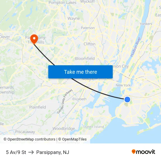 5 Av/9 St to Parsippany, NJ map