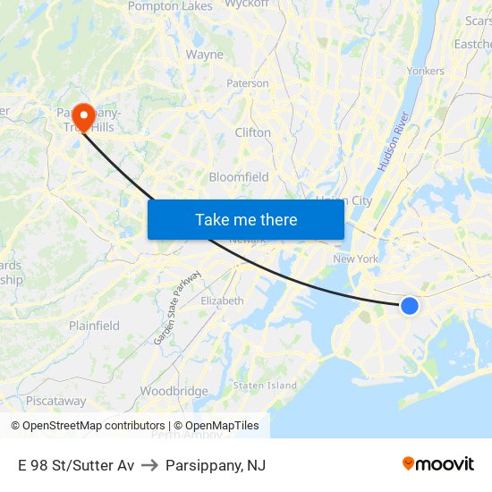 E 98 St/Sutter Av to Parsippany, NJ map