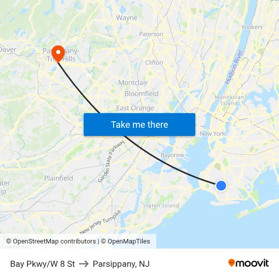 Bay Pkwy/W 8 St to Parsippany, NJ map