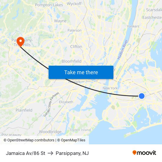 Jamaica Av/86 St to Parsippany, NJ map