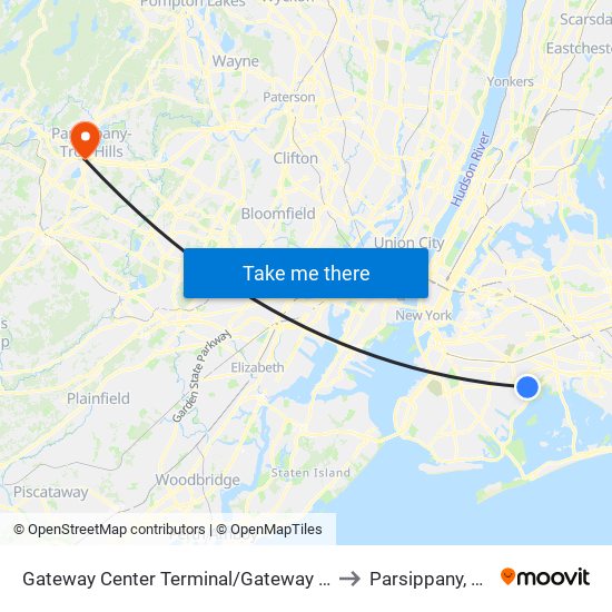 Gateway Center Terminal/Gateway Dr to Parsippany, NJ map