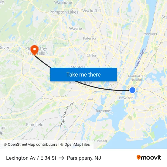Lexington Av / E 34 St to Parsippany, NJ map