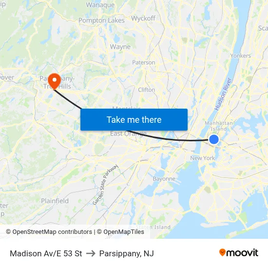 Madison Av/E 53 St to Parsippany, NJ map