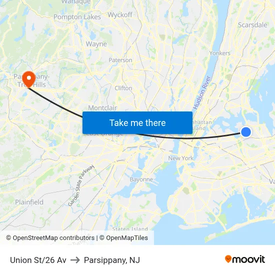 Union St/26 Av to Parsippany, NJ map