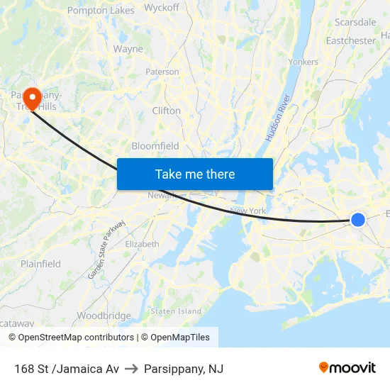 168 St /Jamaica Av to Parsippany, NJ map