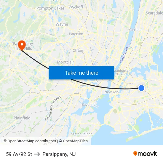 59 Av/92 St to Parsippany, NJ map