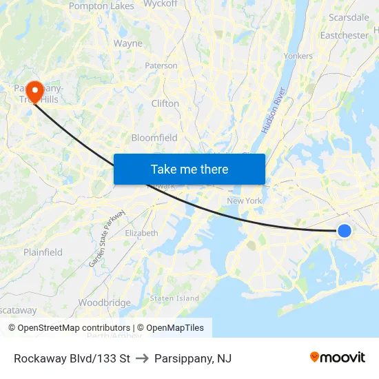 Rockaway Blvd/133 St to Parsippany, NJ map