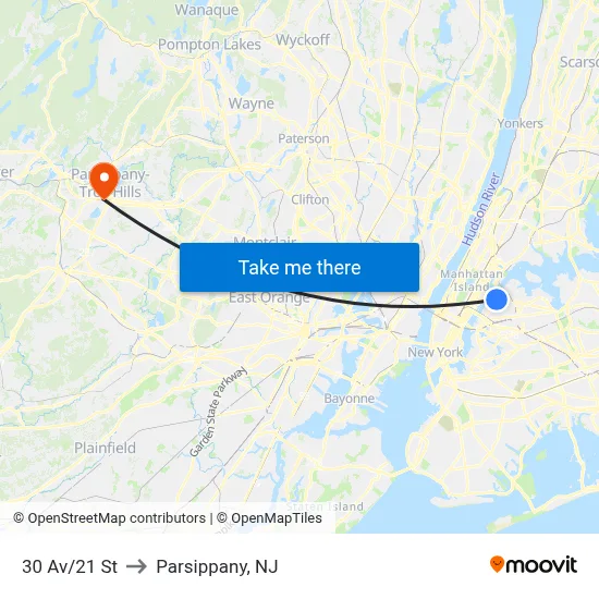 30 Av/21 St to Parsippany, NJ map