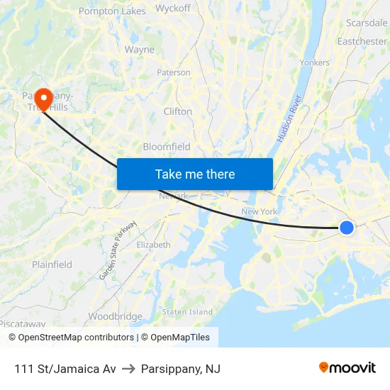 111 St/Jamaica Av to Parsippany, NJ map