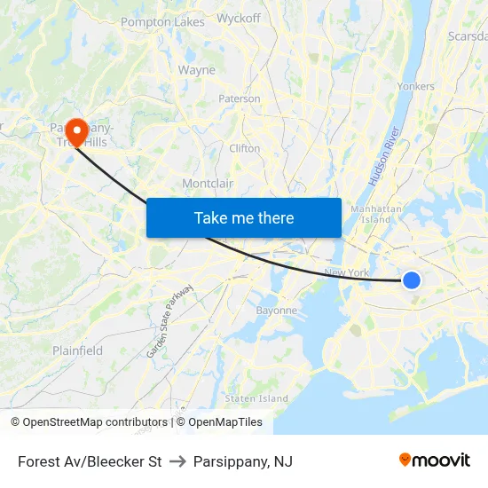Forest Av/Bleecker St to Parsippany, NJ map