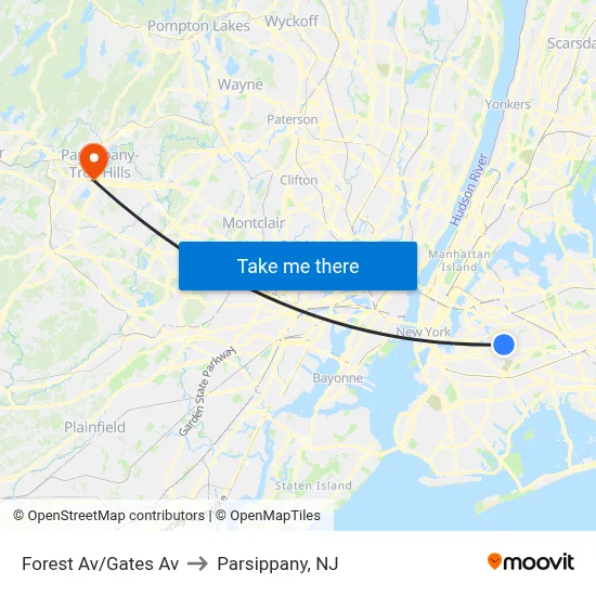 Forest Av/Gates Av to Parsippany, NJ map