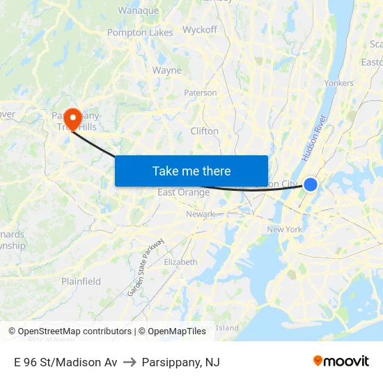 E 96 St/Madison Av to Parsippany, NJ map