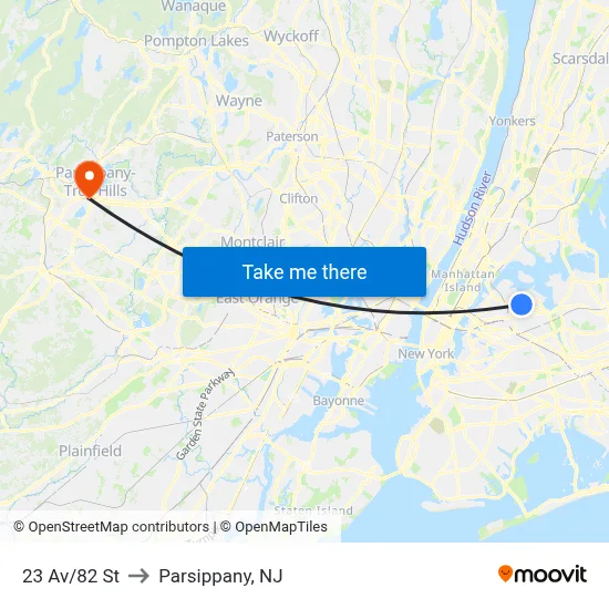 23 Av/82 St to Parsippany, NJ map