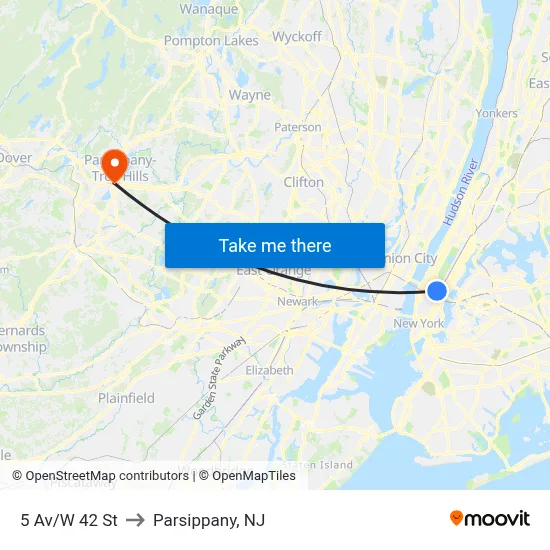 5 Av/W 42 St to Parsippany, NJ map
