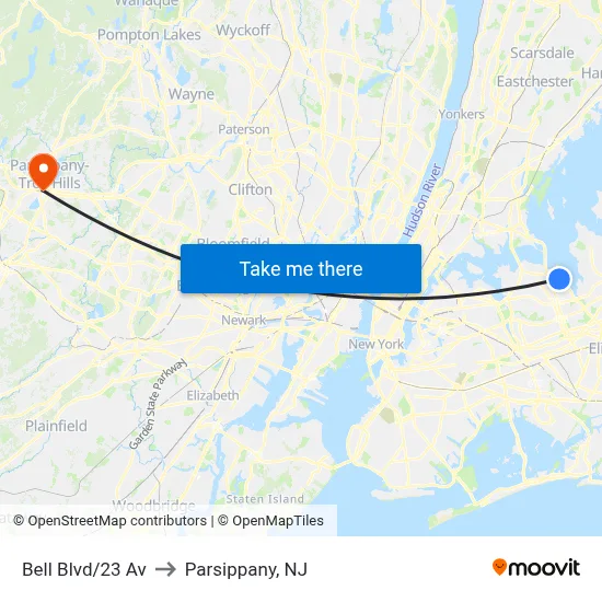Bell Blvd/23 Av to Parsippany, NJ map