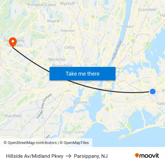 Hillside Av/Midland Pkwy to Parsippany, NJ map