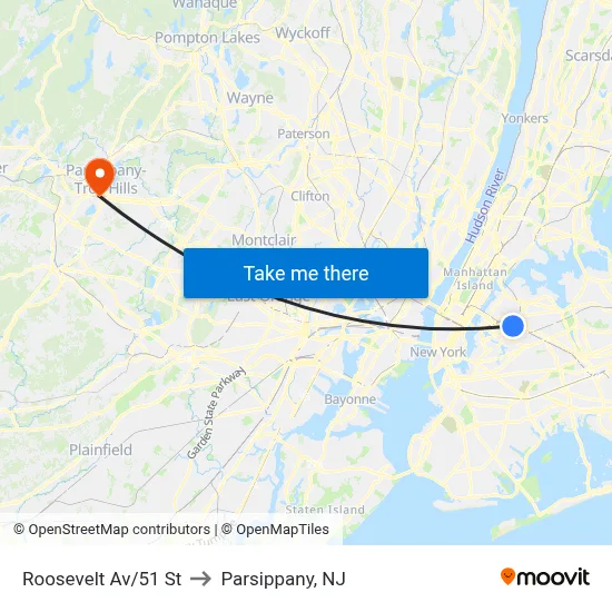 Roosevelt Av/51 St to Parsippany, NJ map