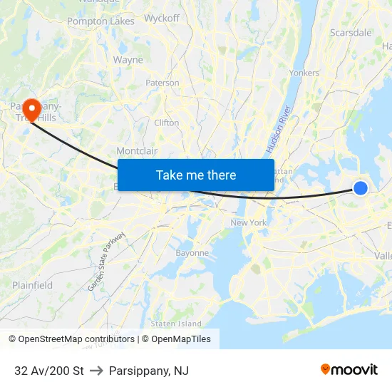 32 Av/200 St to Parsippany, NJ map