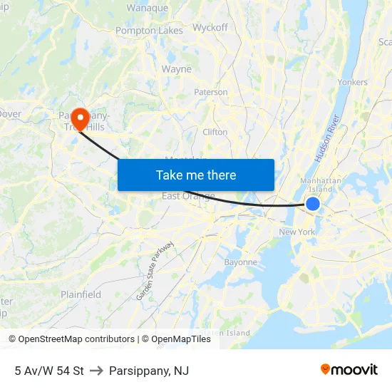 5 Av/W 54 St to Parsippany, NJ map
