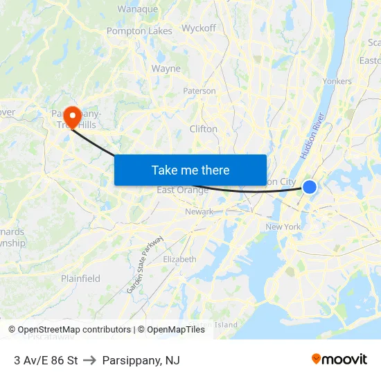3 Av/E 86 St to Parsippany, NJ map