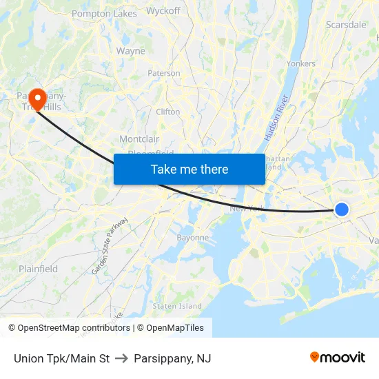 Union Tpk/Main St to Parsippany, NJ map